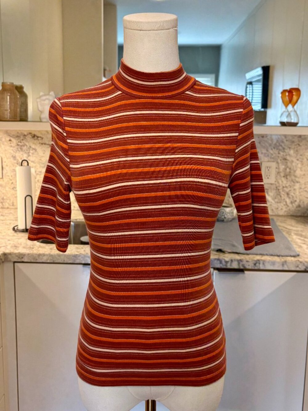 ASOS DESIGN Mini Ribbed High Neck Top with Half Sleeve Detailing in Red